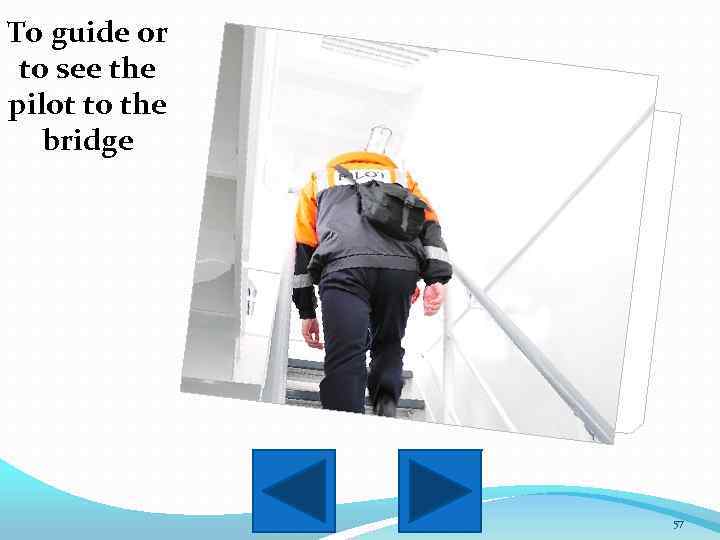 To guide or to see the pilot to the bridge 57 