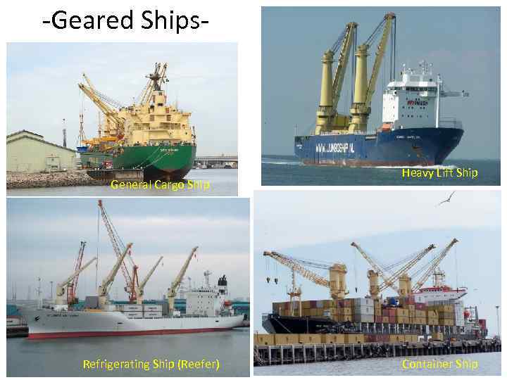 -Geared Ships- General Cargo Ship Refrigerating Ship (Reefer) Heavy Lift Ship Container Ship 