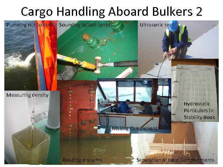 Cargo Handling Aboard Bulkers 2 Pumping out ballast Sounding ballast tanks Ultrasonic test Measuring