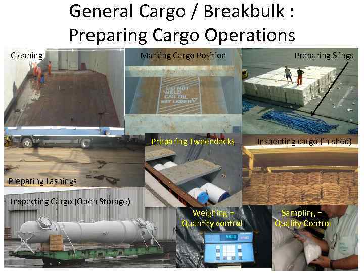 General Cargo / Breakbulk : Preparing Cargo Operations Cleaning Marking Cargo Position Preparing Tweendecks