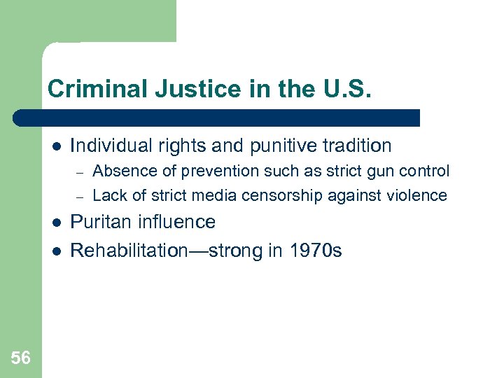 Criminal Justice in the U. S. l Individual rights and punitive tradition – –