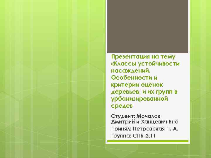 Презентация на тему «Классы устойчивости насаждений. Особенности и критерии оценок деревьев, и их групп