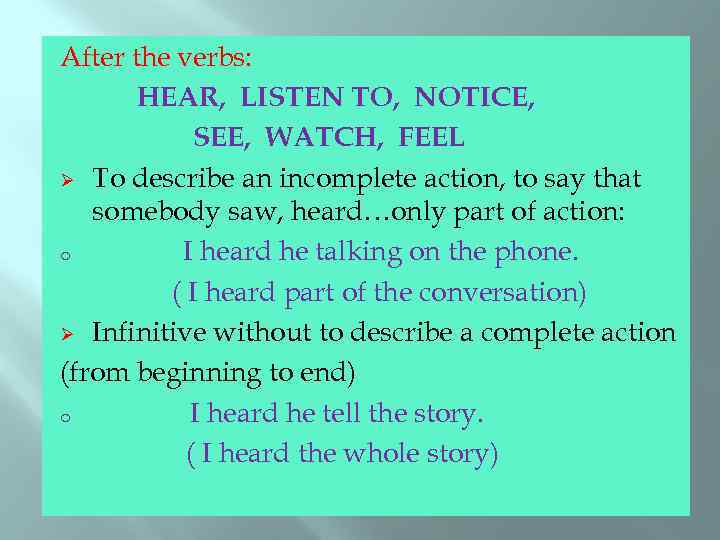 Hear verb. Heard инфинитив. Предложения с hear. Предложения с Notice. See ing form.