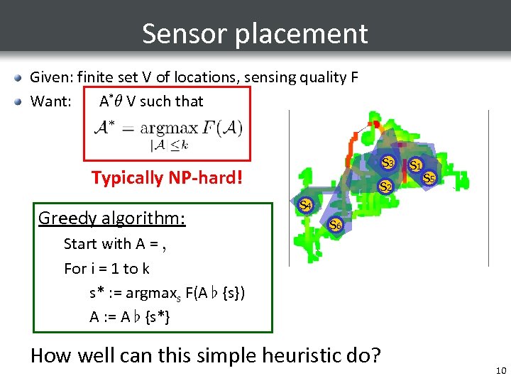 Sensor placement Given: finite set V of locations, sensing quality F Want: A*µ V