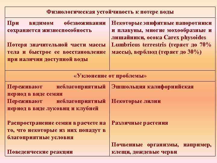 Физиологическая устойчивость к потере воды При видимом обезвоживании Некоторые эпифитные папоротники сохраняется жизнеспособность и