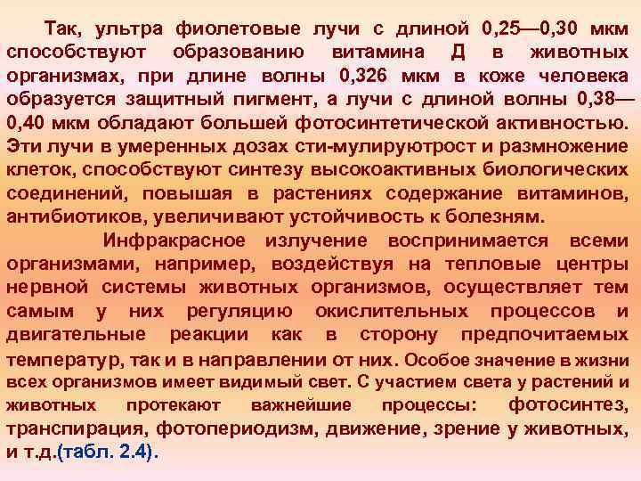 Так, ультра фиолетовые лучи с длиной 0, 25— 0, 30 мкм способствуют образованию витамина