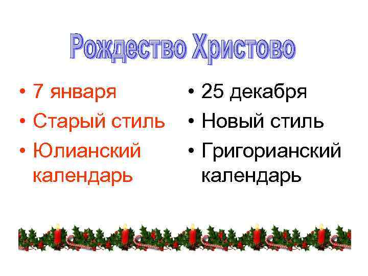  • 7 января • Старый стиль • Юлианский календарь • 25 декабря •