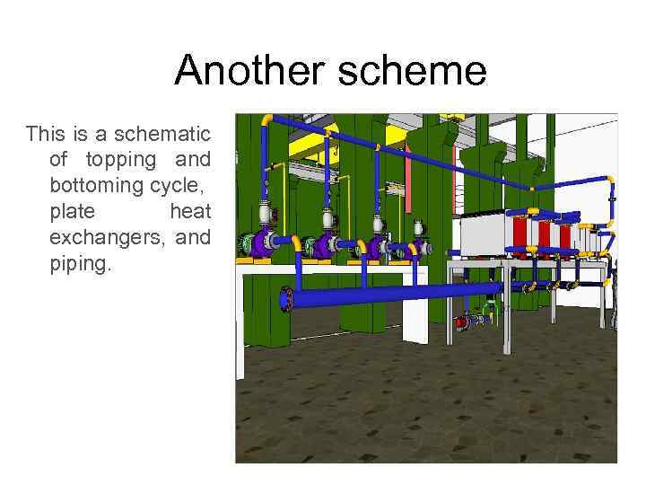 Another scheme This is a schematic of topping and bottoming cycle, plate heat exchangers,