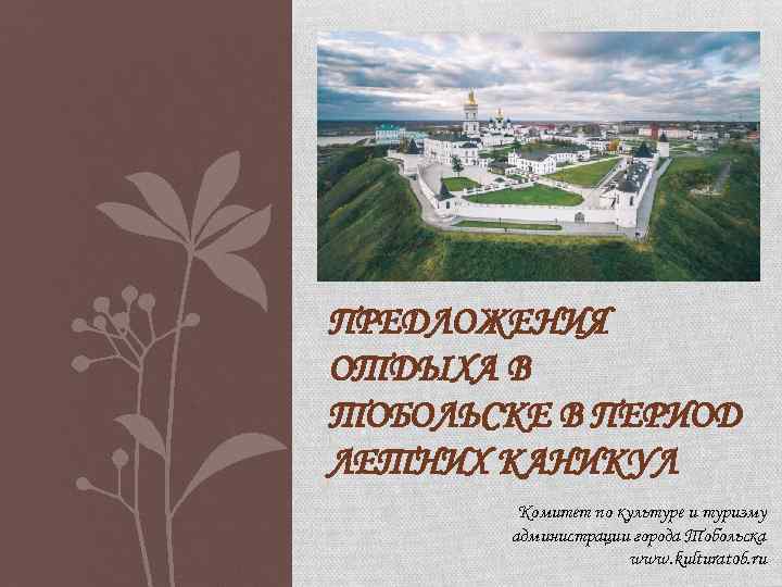 ПРЕДЛОЖЕНИЯ ОТДЫХА В ТОБОЛЬСКЕ В ПЕРИОД ЛЕТНИХ КАНИКУЛ Комитет по культуре и туризму администрации