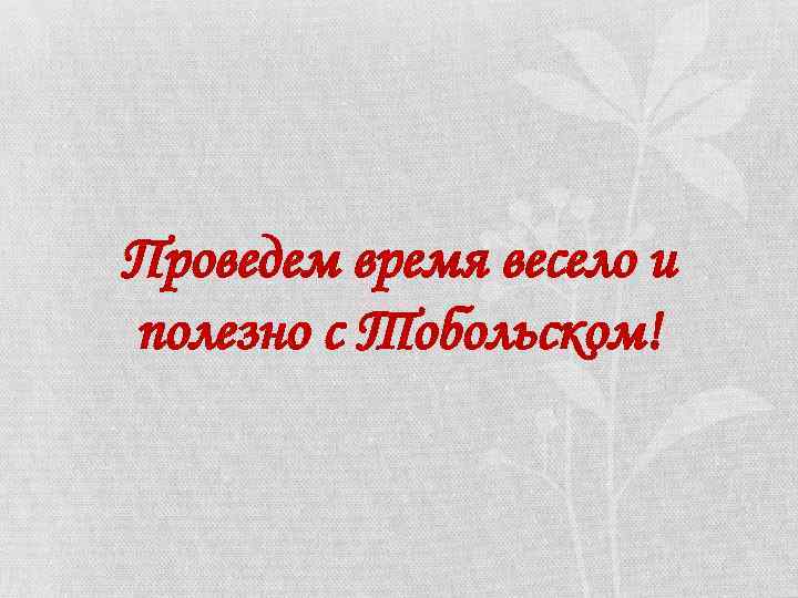 Проведем время весело и полезно с Тобольском! 