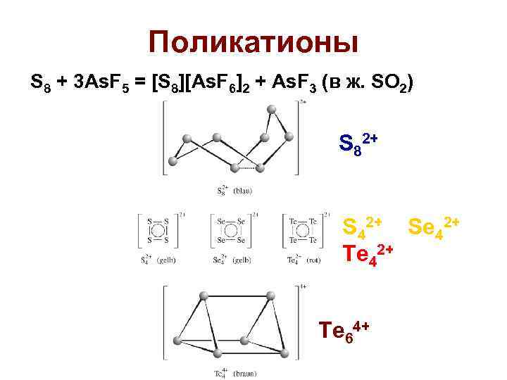 Поликатионы S 8 + 3 As. F 5 = [S 8][As. F 6]2 +