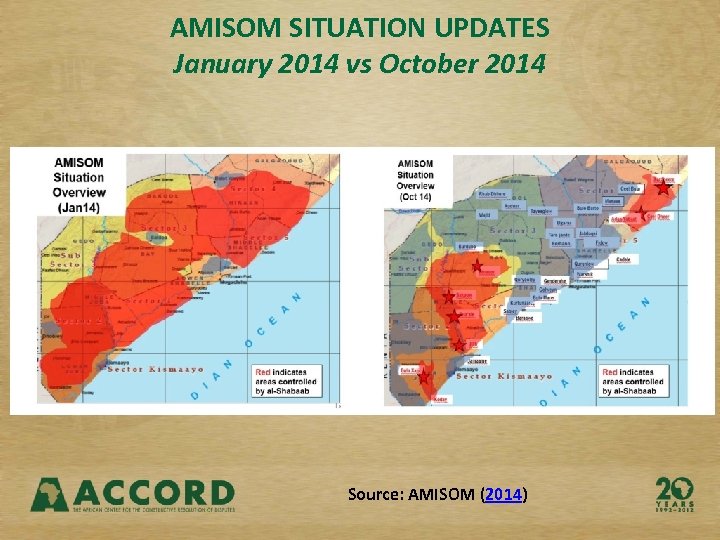AMISOM SITUATION UPDATES January 2014 vs October 2014 Source: AMISOM (2014) 