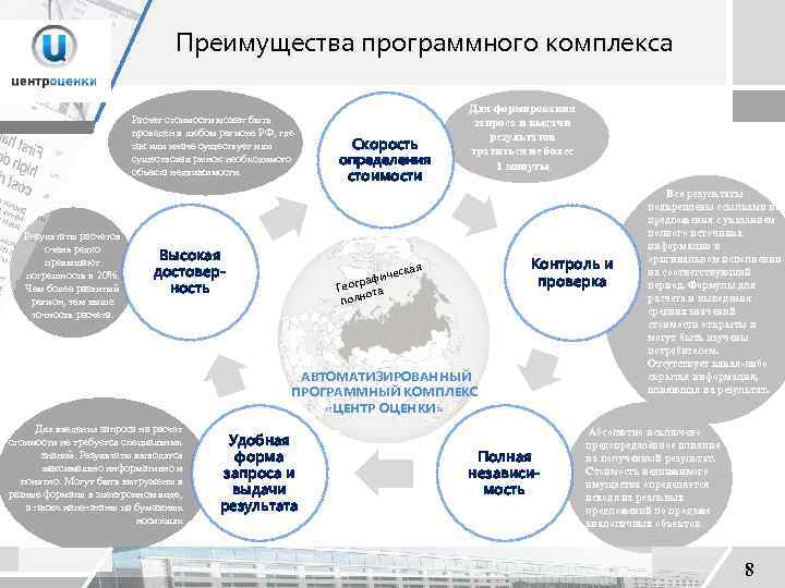 Преимущества программного комплекса Расчет стоимости может быть проведен в любом регионе РФ, где так