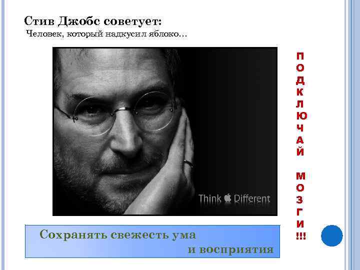 Стив Джобс советует: Человек, который надкусил яблоко… П О Д К Л Ю Ч