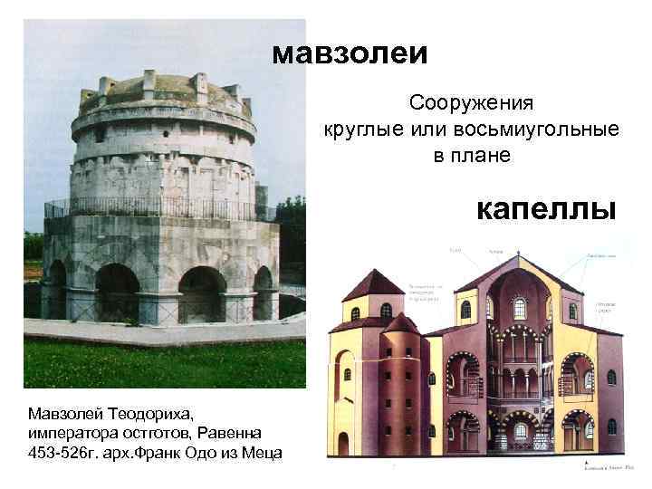 мавзолеи Сооружения круглые или восьмиугольные в плане капеллы Мавзолей Теодориха, императора остготов, Равенна 453