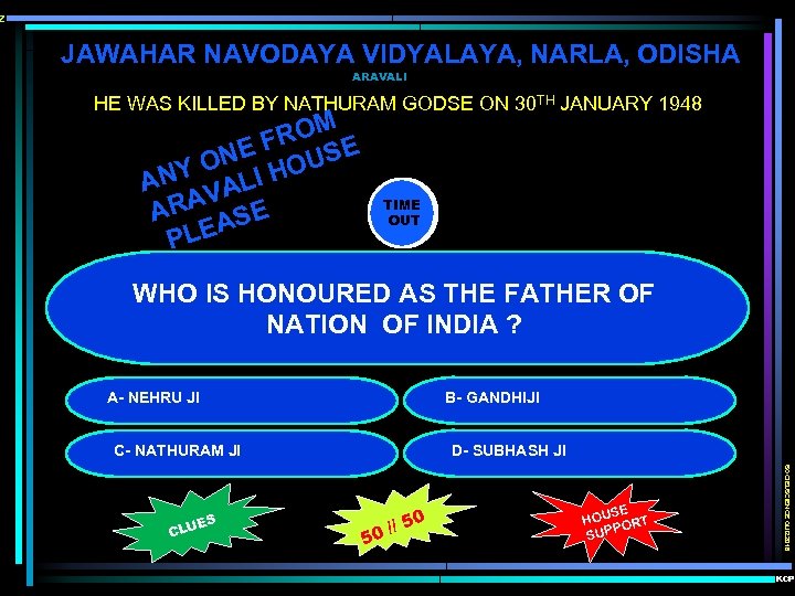 z JAWAHAR NAVODAYA VIDYALAYA, NARLA, ODISHA ARAVALI HE WAS KILLED BY NATHURAM GODSE ON