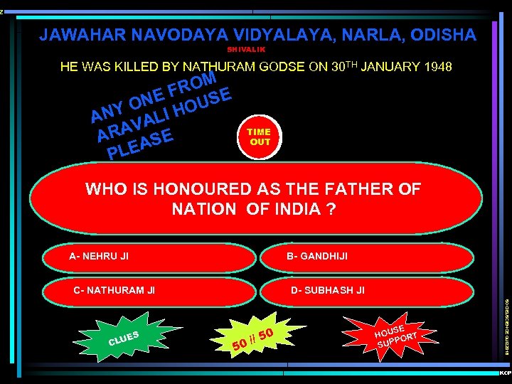 z JAWAHAR NAVODAYA VIDYALAYA, NARLA, ODISHA SHIVALIK HE WAS KILLED BY NATHURAM GODSE ON