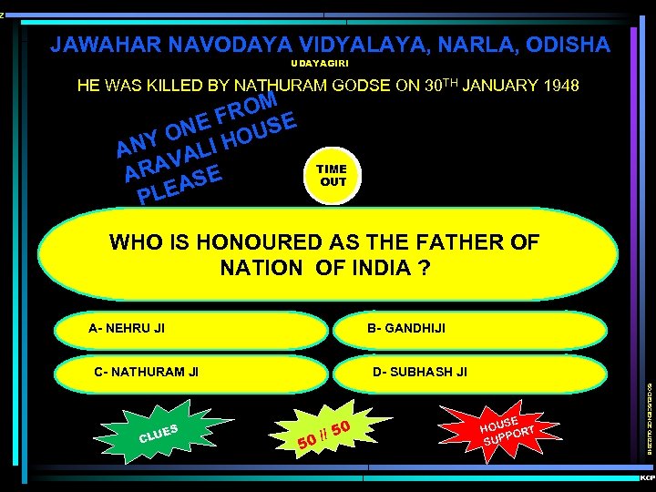 z JAWAHAR NAVODAYA VIDYALAYA, NARLA, ODISHA UDAYAGIRI HE WAS KILLED BY NATHURAM GODSE ON