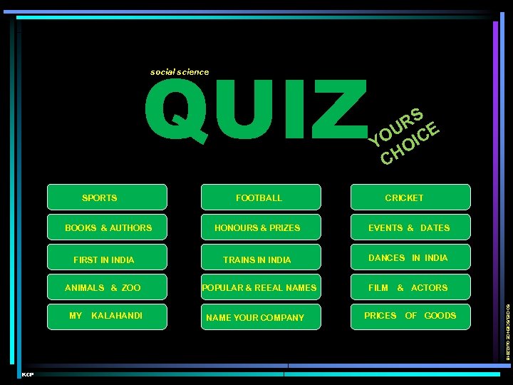 QUIZ social science SPORTS BOOKS & AUTHORS FOOTBALL RS E OU IC Y O