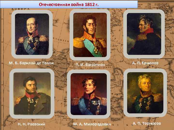 Отечественная война 1812 г. М. Б. Барклай де Толли Н. Н. Раевский П. И.
