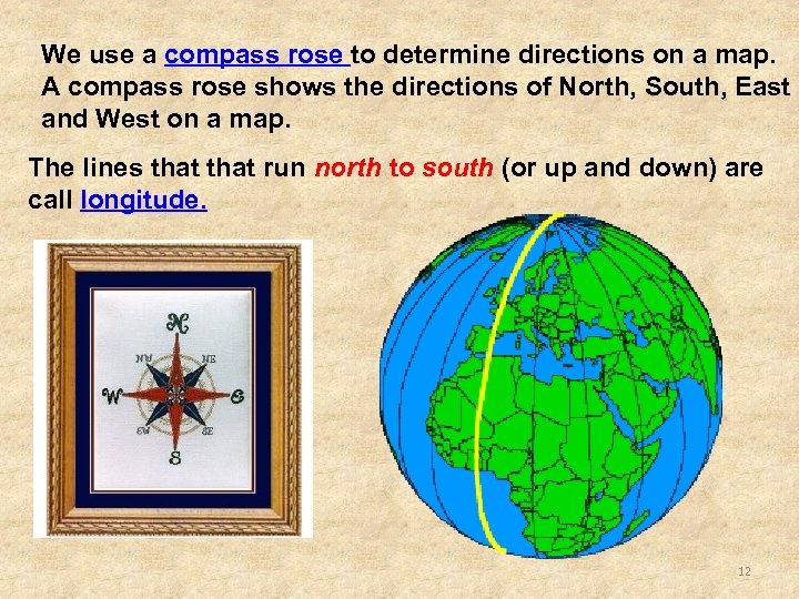 We use a compass rose to determine directions on a map. A compass rose