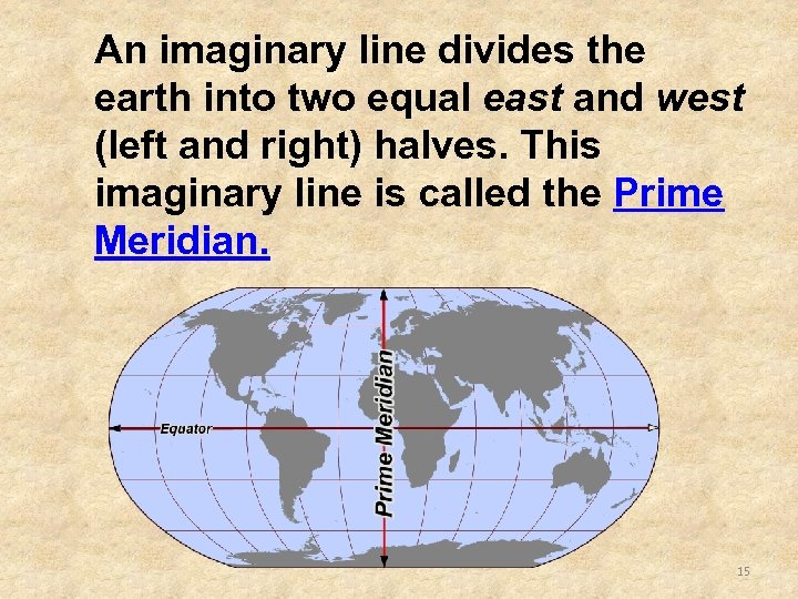 An imaginary line divides the earth into two equal east and west (left and
