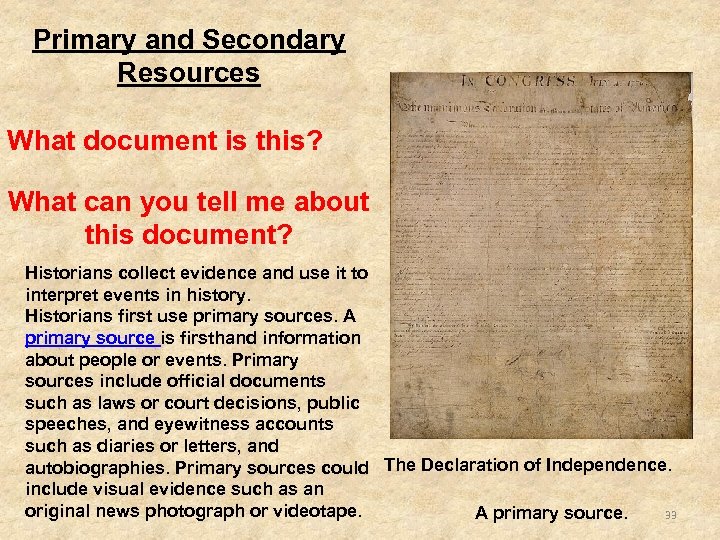Primary and Secondary Resources What document is this? What can you tell me about