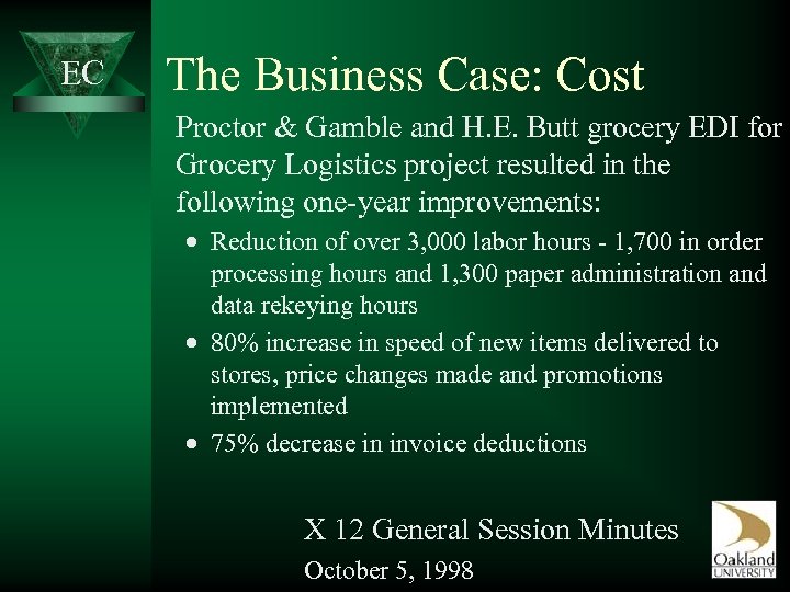 EC The Business Case: Cost Proctor & Gamble and H. E. Butt grocery EDI
