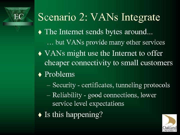 EC Scenario 2: VANs Integrate t The Internet sends bytes around. . . …