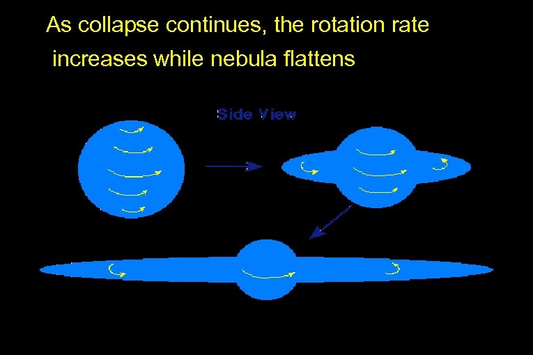 As collapse continues, the rotation rate increases while nebula flattens 