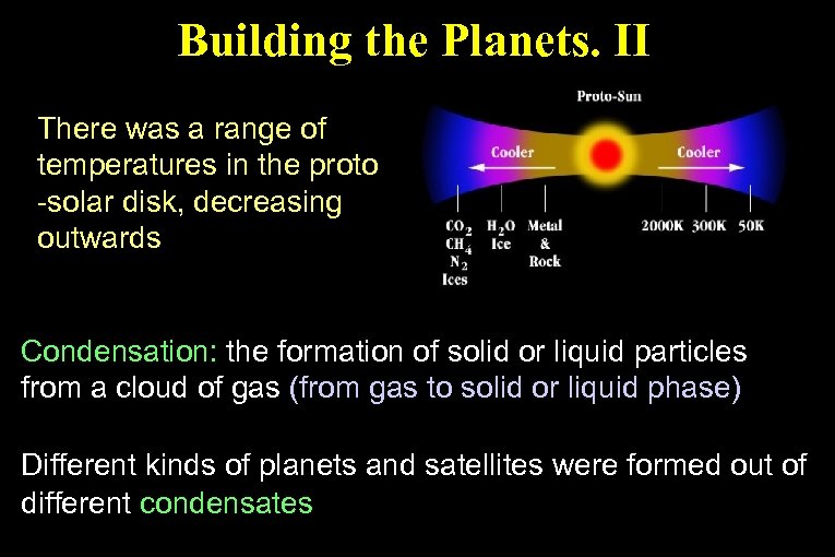 Building the Planets. II There was a range of temperatures in the proto -solar