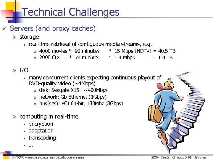 Technical Challenges ü Servers (and proxy caches) Ø storage n real-time retrieval of contiguous