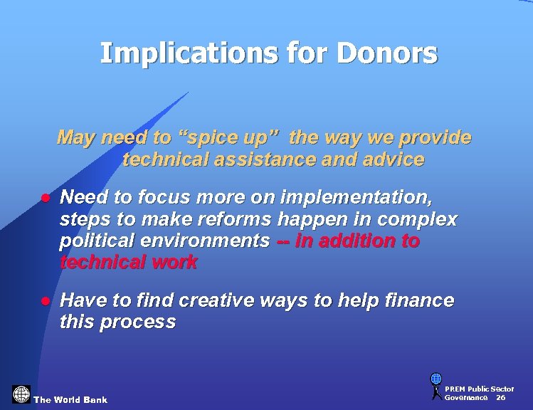 Implications for Donors May need to “spice up” the way we provide technical assistance