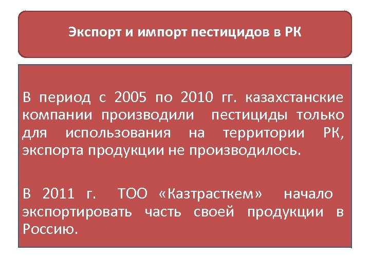 Экспорт и импорт пестицидов в РК В период с 2005 по 2010 гг. казахстанские