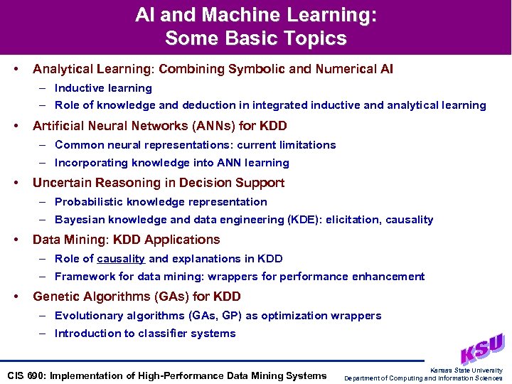 AI and Machine Learning: Some Basic Topics • Analytical Learning: Combining Symbolic and Numerical