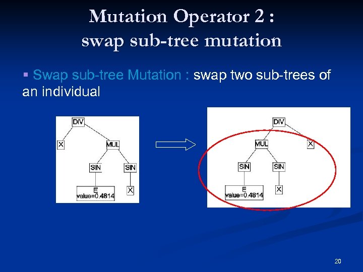 Mutation Operator 2 : swap sub-tree mutation § Swap sub-tree Mutation : swap two
