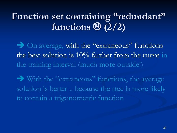 Function set containing “redundant” functions (2/2) è On average, with the “extraneous” functions the