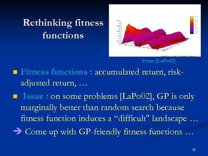 Rethinking fitness functions From [La. Po 02] Fitness functions : accumulated return, riskadjusted return,