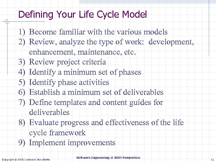 Defining Your Life Cycle Model 1) Become familiar with the various models 2) Review,