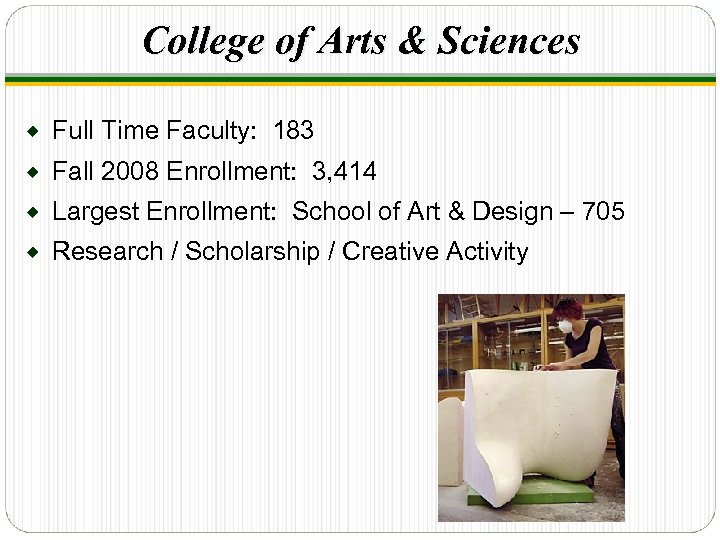 College of Arts & Sciences ® Full Time Faculty: 183 ® Fall 2008 Enrollment: