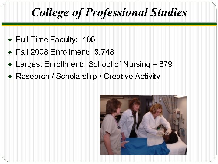 College of Professional Studies ® Full Time Faculty: 106 ® Fall 2008 Enrollment: 3,