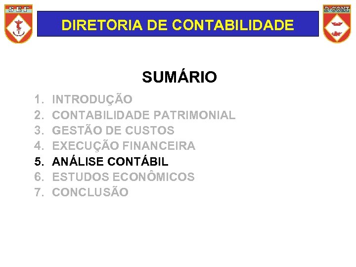 DIRETORIA DE CONTABILIDADE SUMÁRIO 1. 2. 3. 4. 5. 6. 7. INTRODUÇÃO CONTABILIDADE PATRIMONIAL