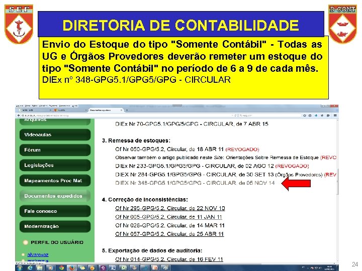 DIRETORIA DE CONTABILIDADE Envio do Estoque do tipo 