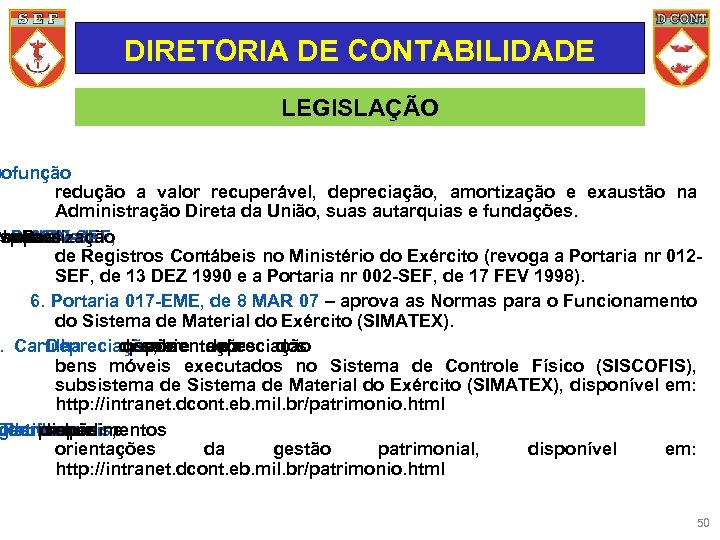 DIRETORIA DE CONTABILIDADE LEGISLAÇÃO o rofunção redução a valor recuperável, depreciação, amortização e exaustão