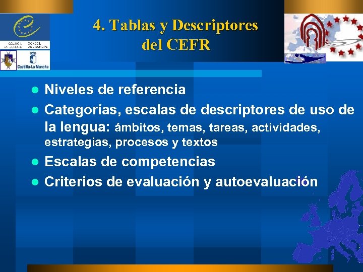 4. Tablas y Descriptores del CEFR Niveles de referencia l Categorías, escalas de descriptores