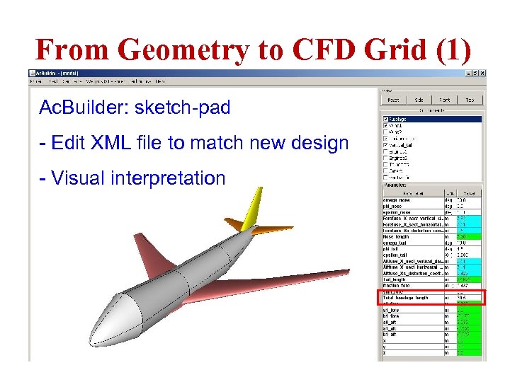 From Geometry to CFD Grid (1) Ac. Builder: sketch-pad - Edit XML file to