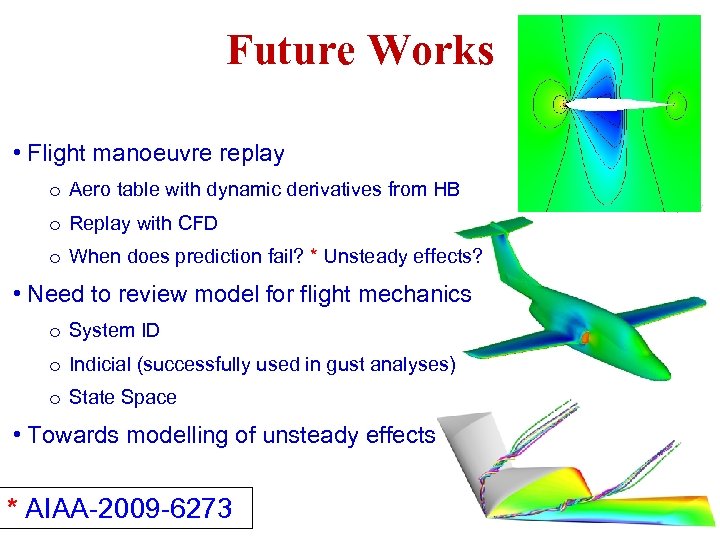 Future Works • Flight manoeuvre replay o Aero table with dynamic derivatives from HB