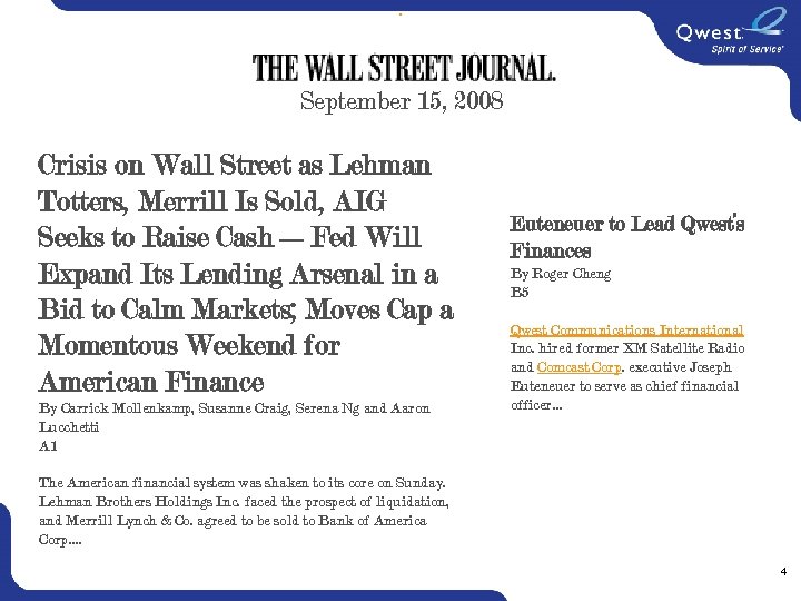  September 15, 2008 Crisis on Wall Street as Lehman Totters, Merrill Is Sold,