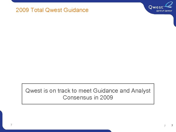  2009 Total Qwest Guidance Qwest is on track to meet Guidance and Analyst
