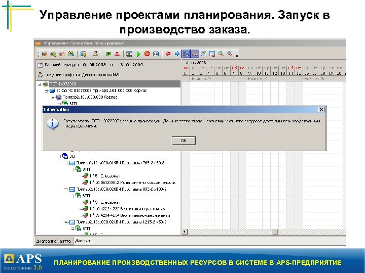 Управление проектами планирования. Запуск в производство заказа. ПЛАНИРОВАНИЕ ПРОИЗВОДСТВЕННЫХ РЕСУРСОВ В СИСТЕМЕ В APS-ПРЕДПРИЯТИЕ